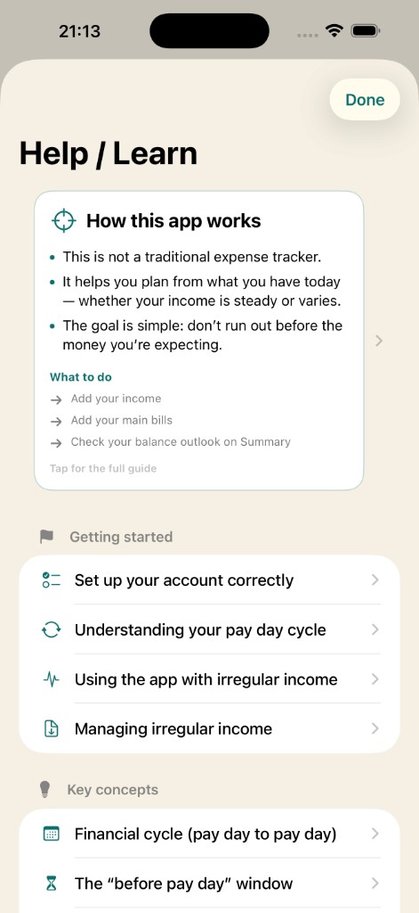 Help guide explaining how the app works